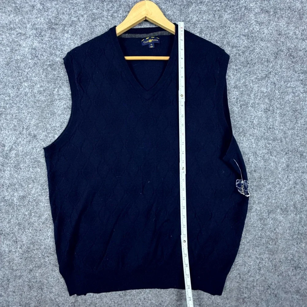 Club Room Sweater Vest Mens XL Blue Argyle Diamond Ribbed Hem V-Neck Pullover
